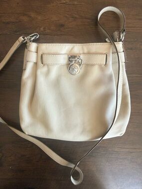 Michael Kors Almond Leather Crossbody with Silver Hardware
